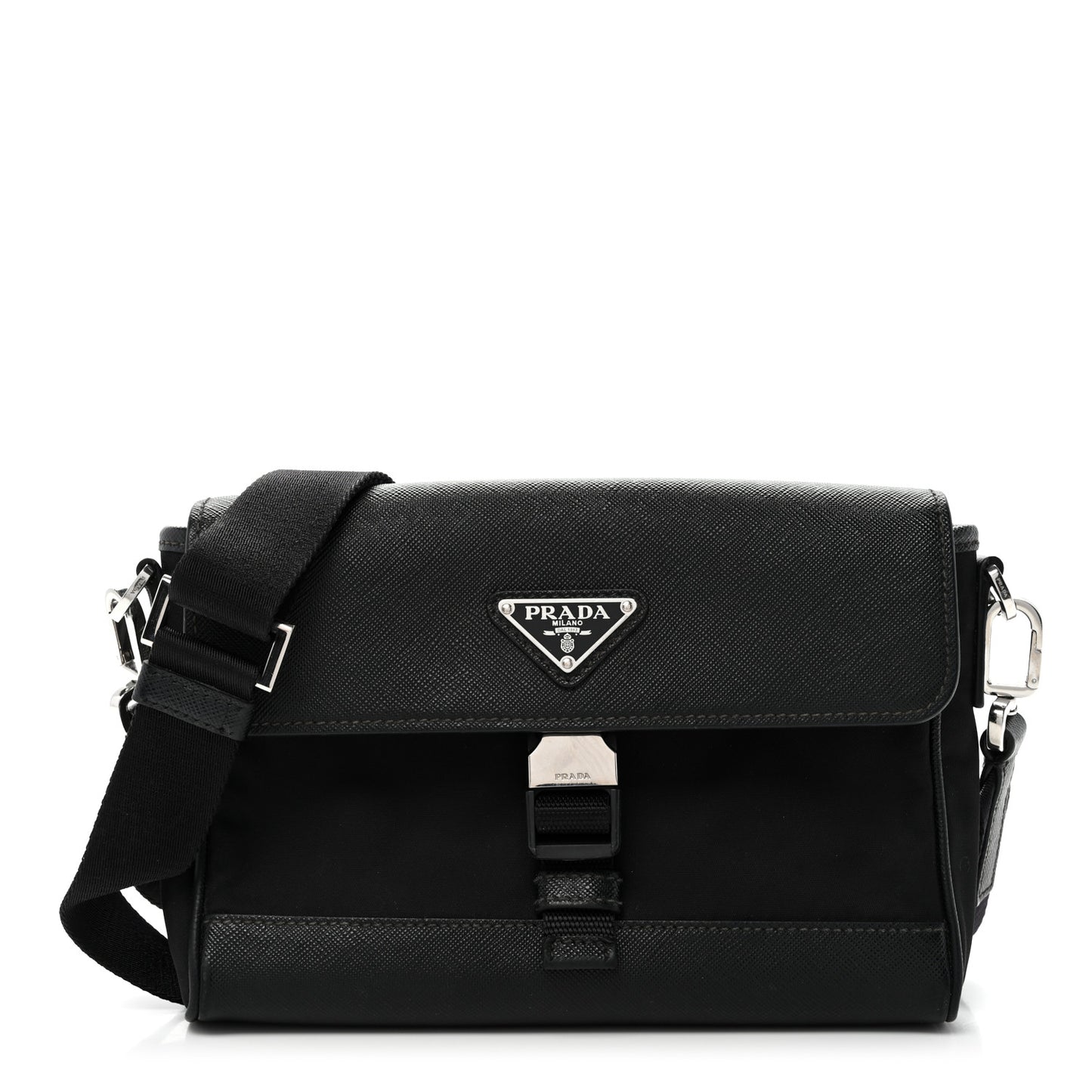 Re-Nylon Saffiano Triangle Shoulder Bag Black