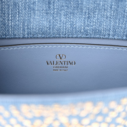 Valentino Garavani Denim Crystal Vlogo Small Loco Shoulder Bag Blue 6 of 10