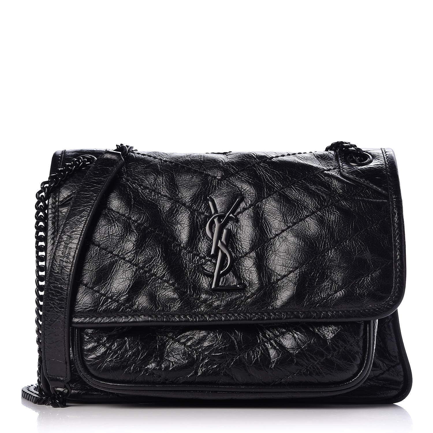 Saint Laurent Crinkled Calfskin Matelasse Monogram Baby Niki Chain Satchel Black 1 of 14