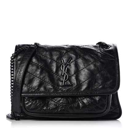 Saint Laurent Crinkled Calfskin Matelasse Monogram Baby Niki Chain Satchel Black 1 of 14