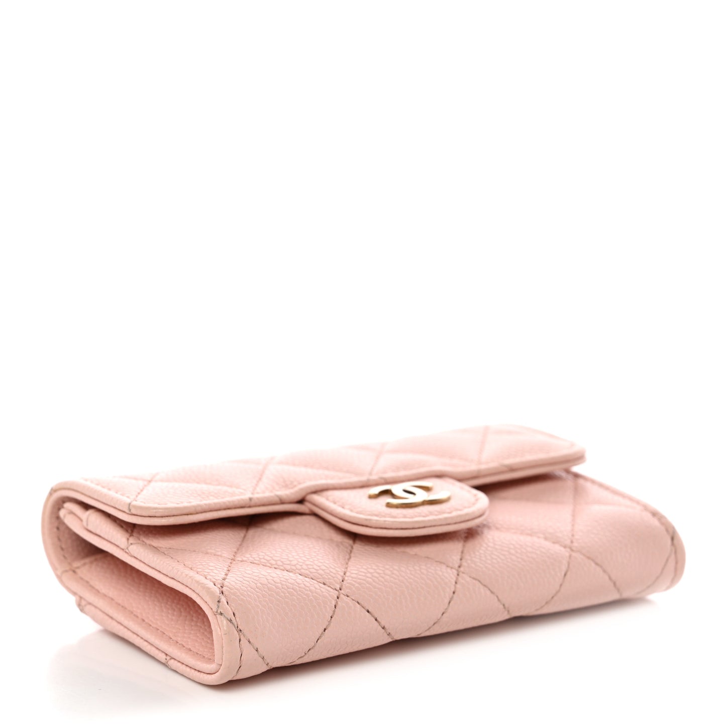 Caviar Quilted Flap Card Holder Wallet Light Pink