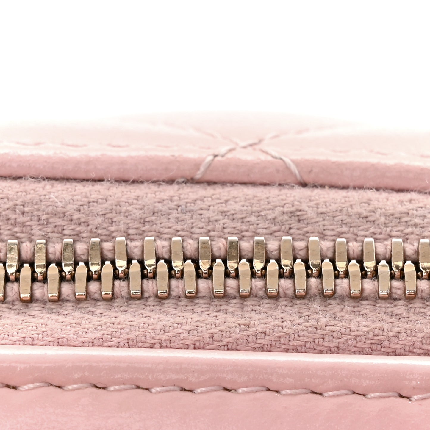 Glazed Calfskin Quilted Small Top Handle Vanity Case Light Pink