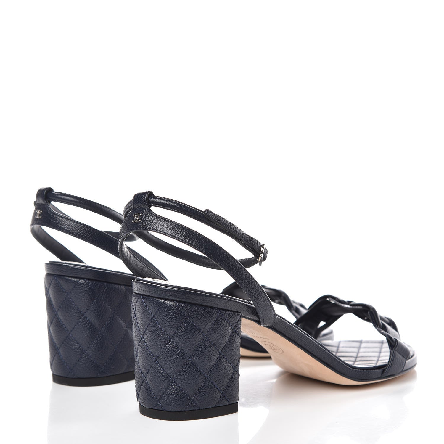 Chanel Grained Calfskin Quilted Sandals 38.5 Navy Blue 4 of 9