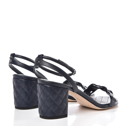Chanel Grained Calfskin Quilted Sandals 38.5 Navy Blue 4 of 9