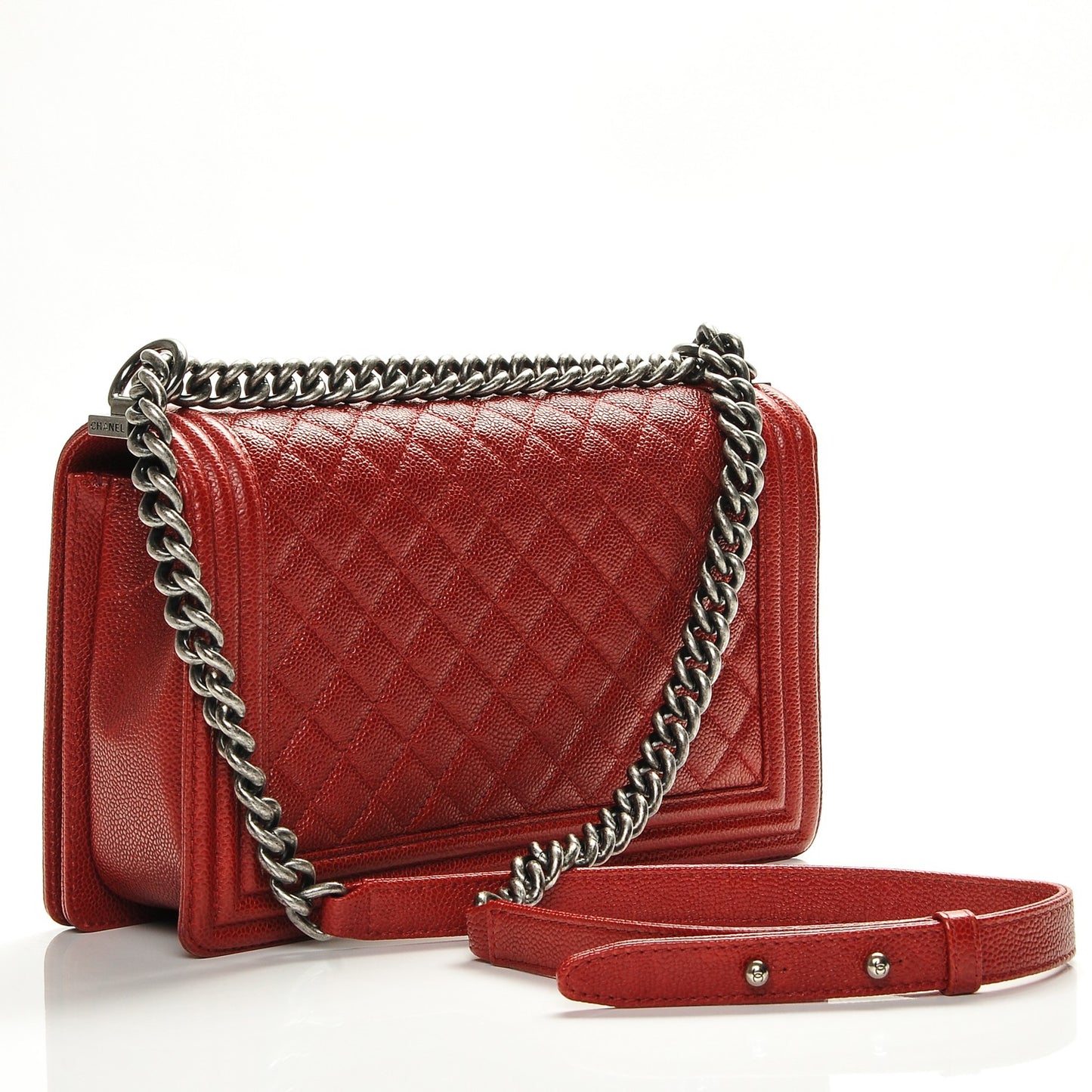 Caviar Quilted New Medium Boy Flap Dark Red