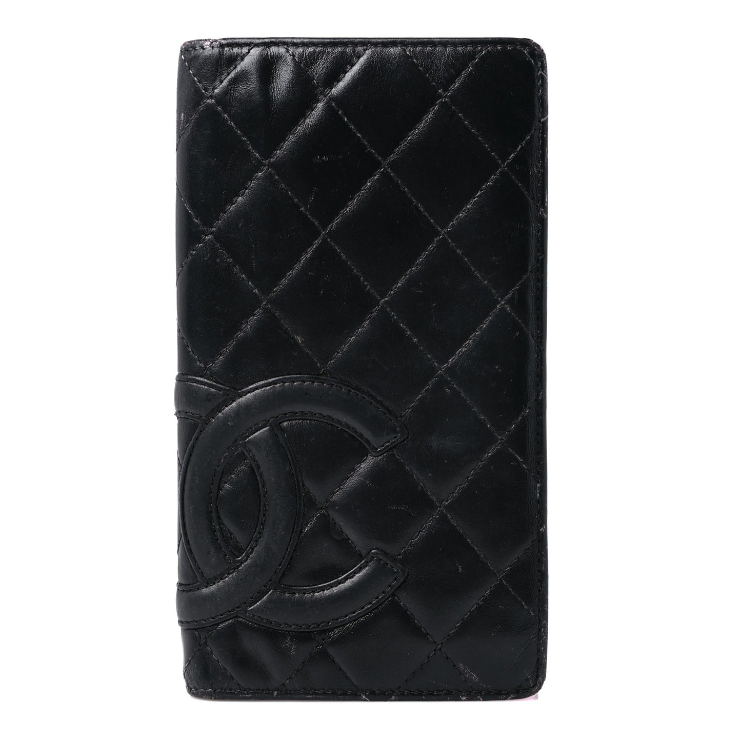 Calfskin Quilted Cambon Yen Wallet Black