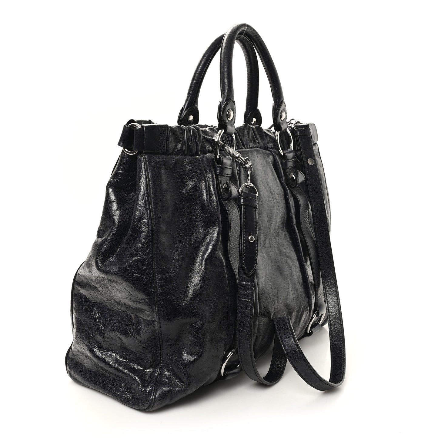 Vitello Lux Gathered Tote Black