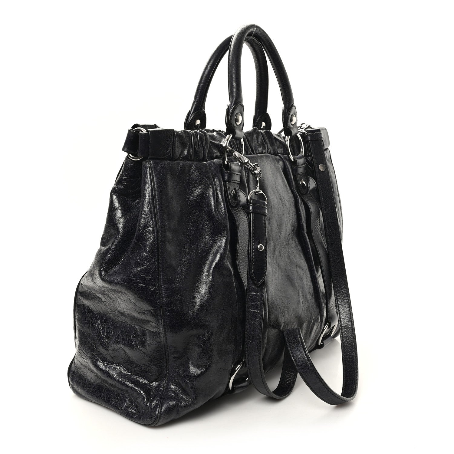 Miu Miu Vitello Lux Gathered Tote Black 3 of 12
