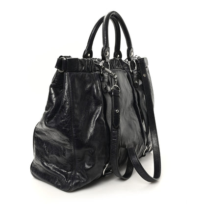 Miu Miu Vitello Lux Gathered Tote Black 3 of 12
