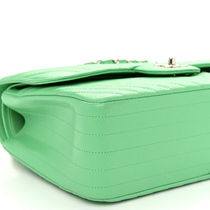 Chanel Caviar Chevron Quilted Jumbo Double Flap Green 9 of 11