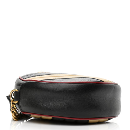 Gucci Azalea Calfskin Matelasse Diagonal Patchwork Mini Torchon GG Marmont Round Shoulder Bag Black Beige Romantic Cerise 4 of 16
