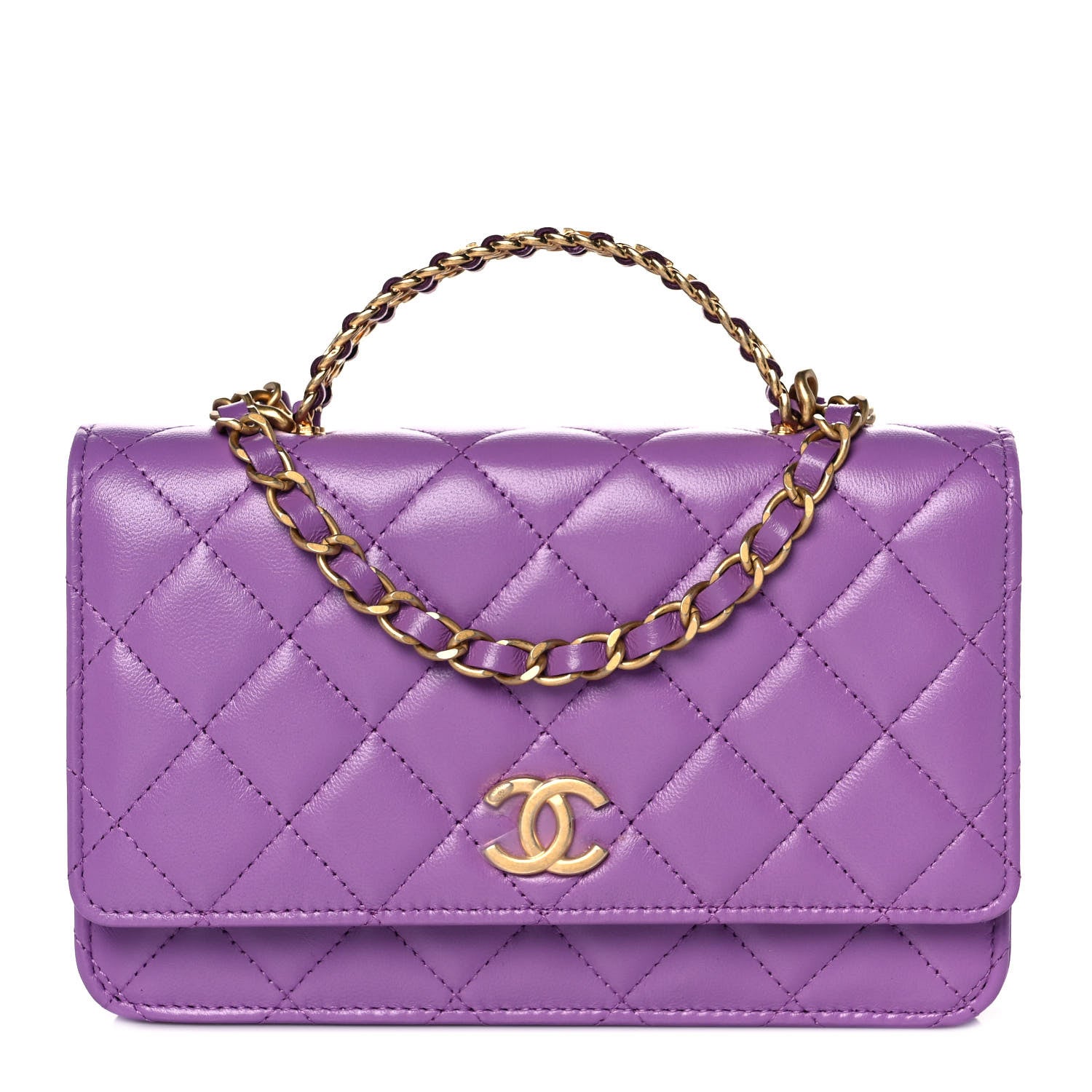 Chanel Lambskin Quilted Pick Me Up Wallet On Chain WOC Purple 1 of 9