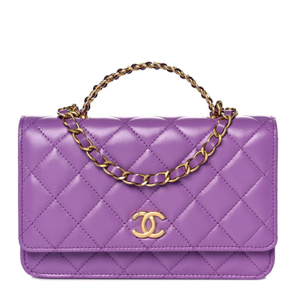 Chanel Lambskin Quilted Pick Me Up Wallet On Chain WOC Purple 1 of 9