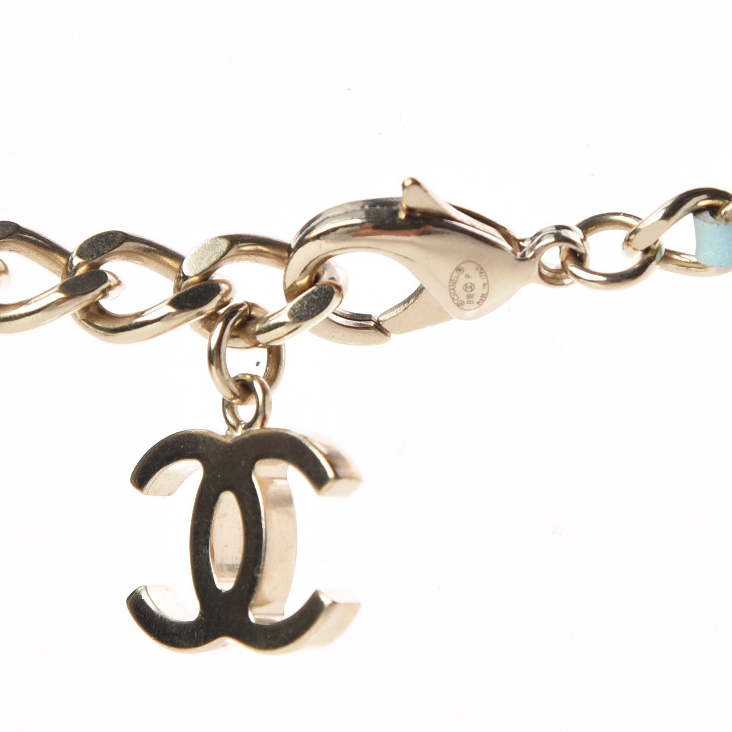 Chanel Calfskin Metal Padlock Necklace Gold Iridescent Blue 4 of 5