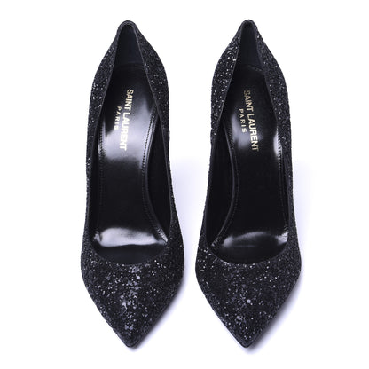Saint Laurent Glitter Era Pumps 39.5 Black Silver 10 of 17