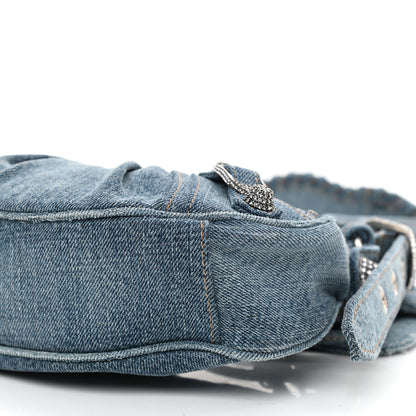 Balenciaga Washed Frayed Denim Crystal Le Cagole Shoulder Bag XS Blue 9 of 10