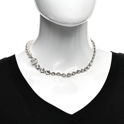 Chanel Pearl Crystal CC Choker Necklace Silver 2 of 5