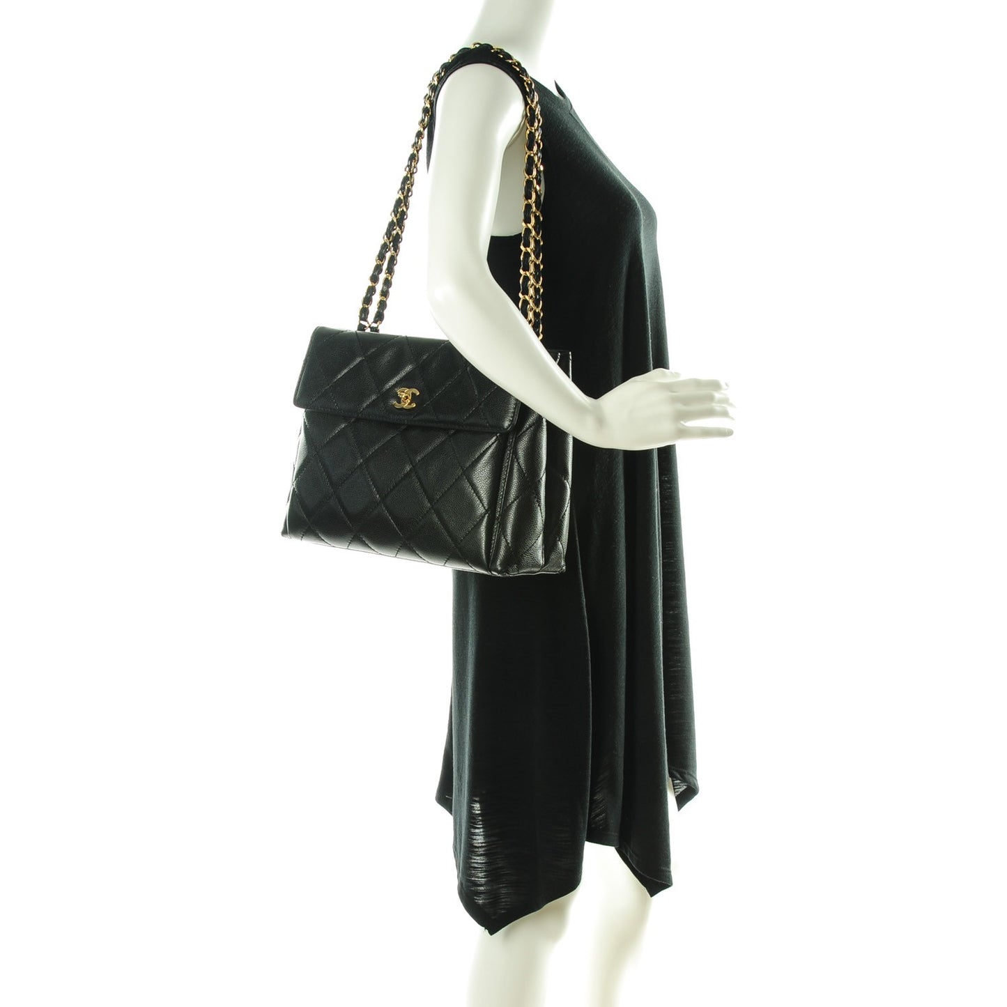 Caviar Quilted Flap Shoulder Bag Black
