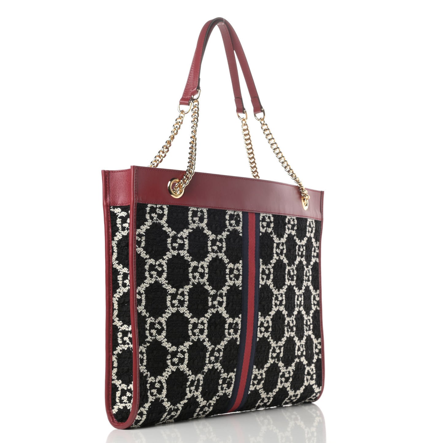 Tweed GG Monogram Large Rajah Chain Tote Romantic Cherry Black White