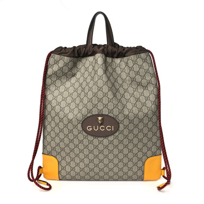 Gucci GG Supreme Monogram Neo Vintage Drawstring Backpack Beige New Acero Crop 1 of 10