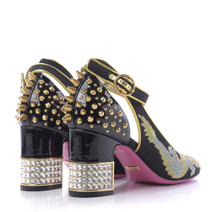 Gucci Satin Embroidered Dragon Caspar Pumps 36 Black 4 of 9