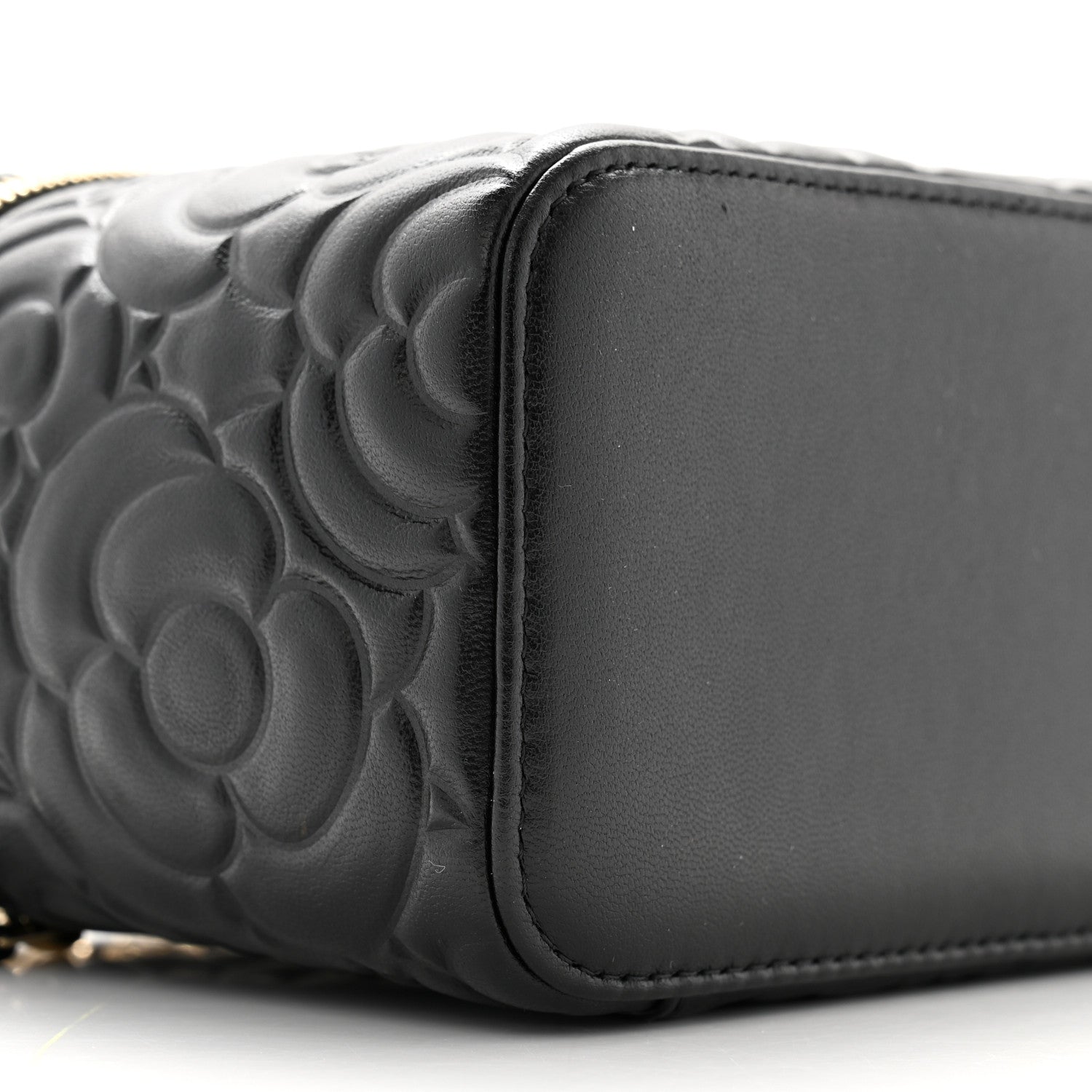Chanel Lambskin Camellia Embossed Small Vanity Case With Chain Black 9 of 10