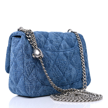 Chanel Denim Quilted Camellia Sweetheart Mini Flap Blue 3 of 9