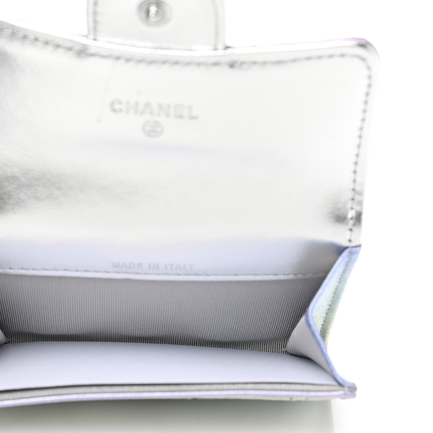 Chanel Gradient Metallic Calfskin Quilted Flap Card Holder Wallet Silver Blue Yellow Purple 5 of 9