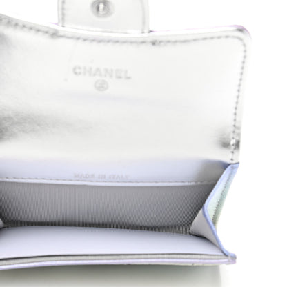 Chanel Gradient Metallic Calfskin Quilted Flap Card Holder Wallet Silver Blue Yellow Purple 5 of 9