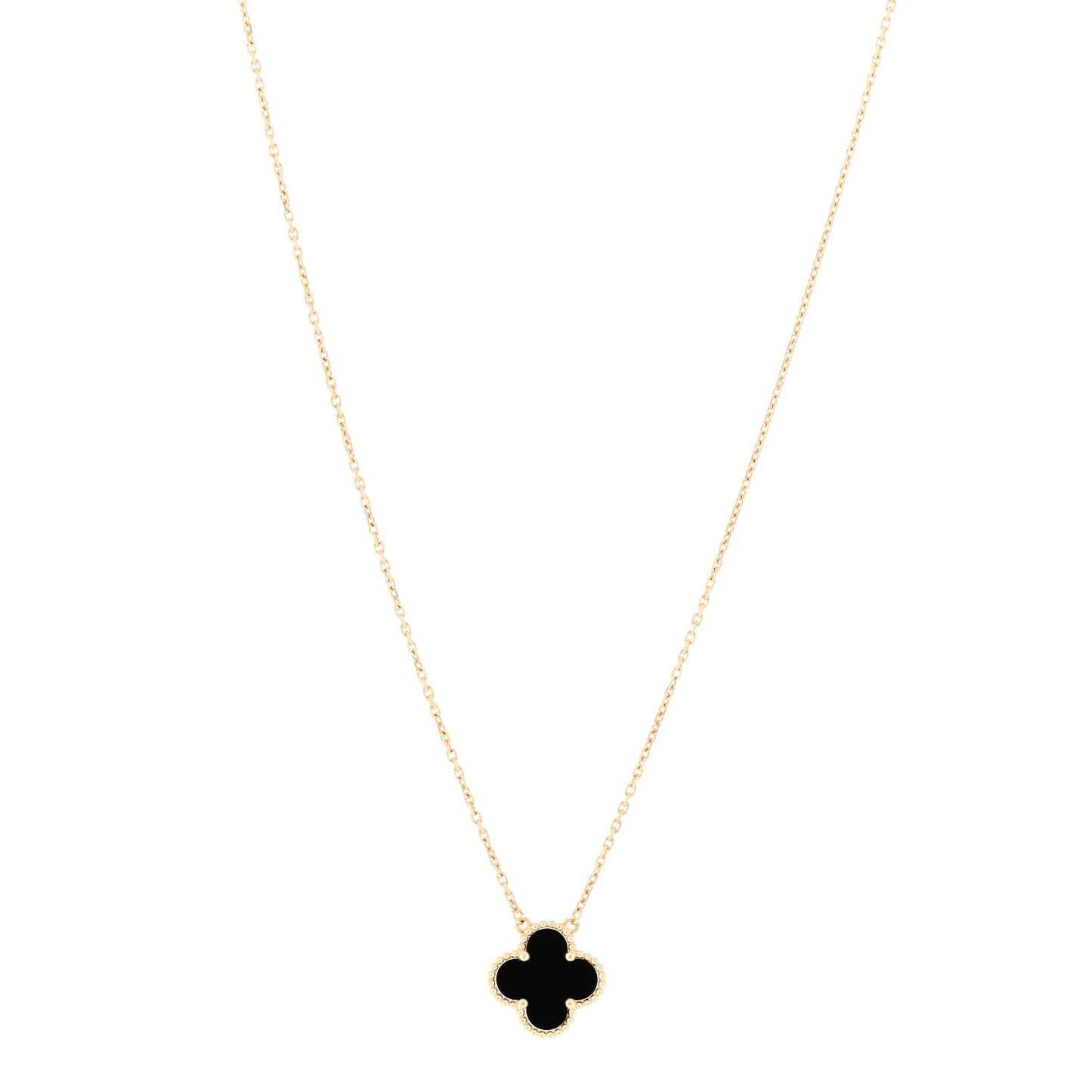 18K Yellow Gold Black Onyx Vintage Alhambra Pendant Necklace