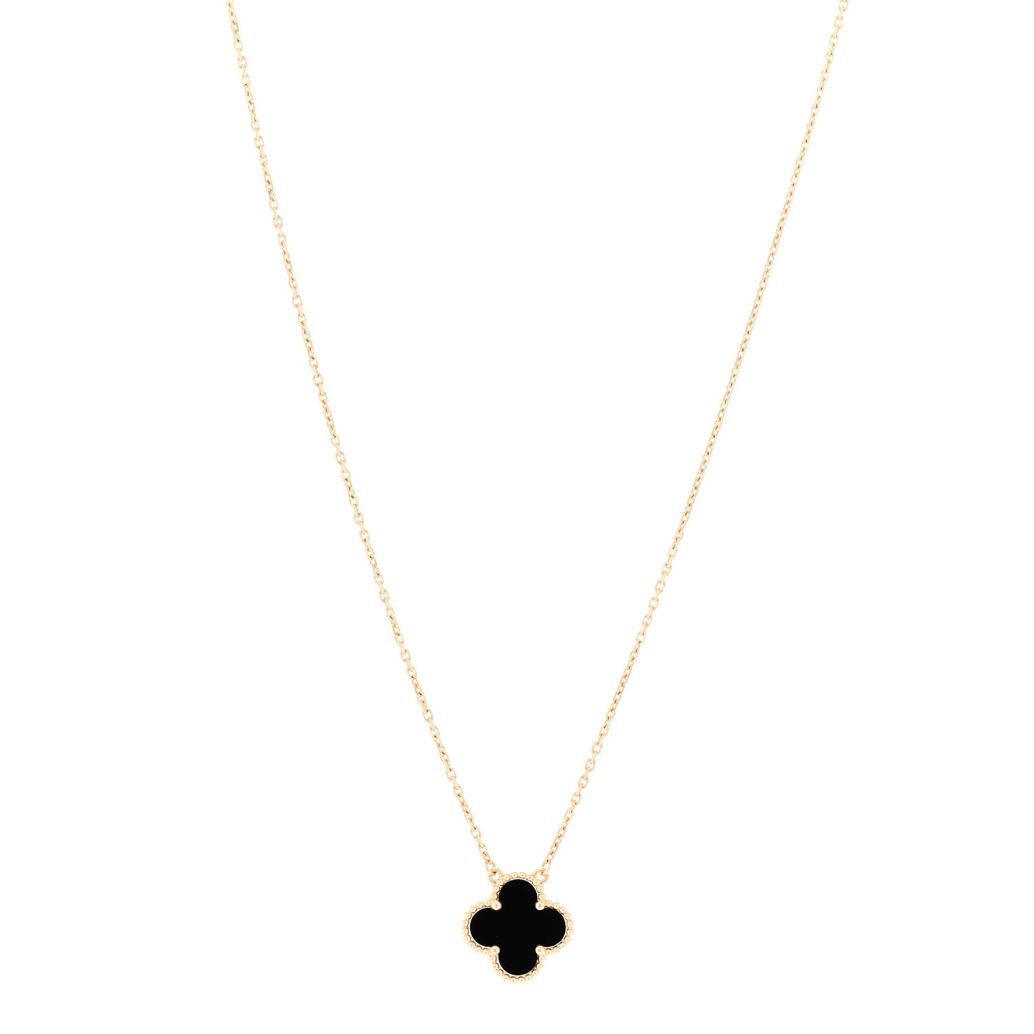 Van Cleef & Arpels 18K Yellow Gold Black Onyx Vintage Alhambra Pendant Necklace 1 of 5