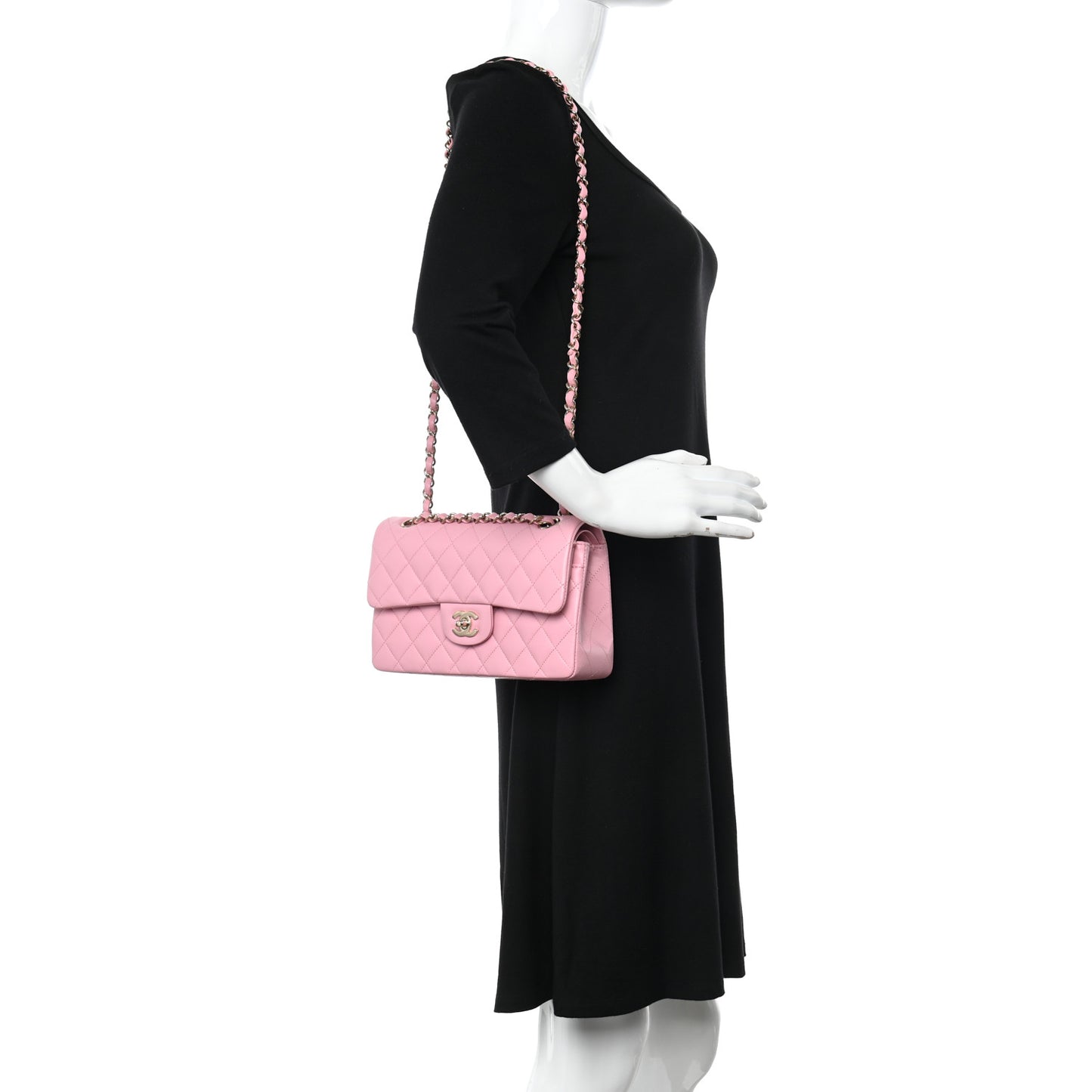 Lambskin Quilted Small Double Flap Pink