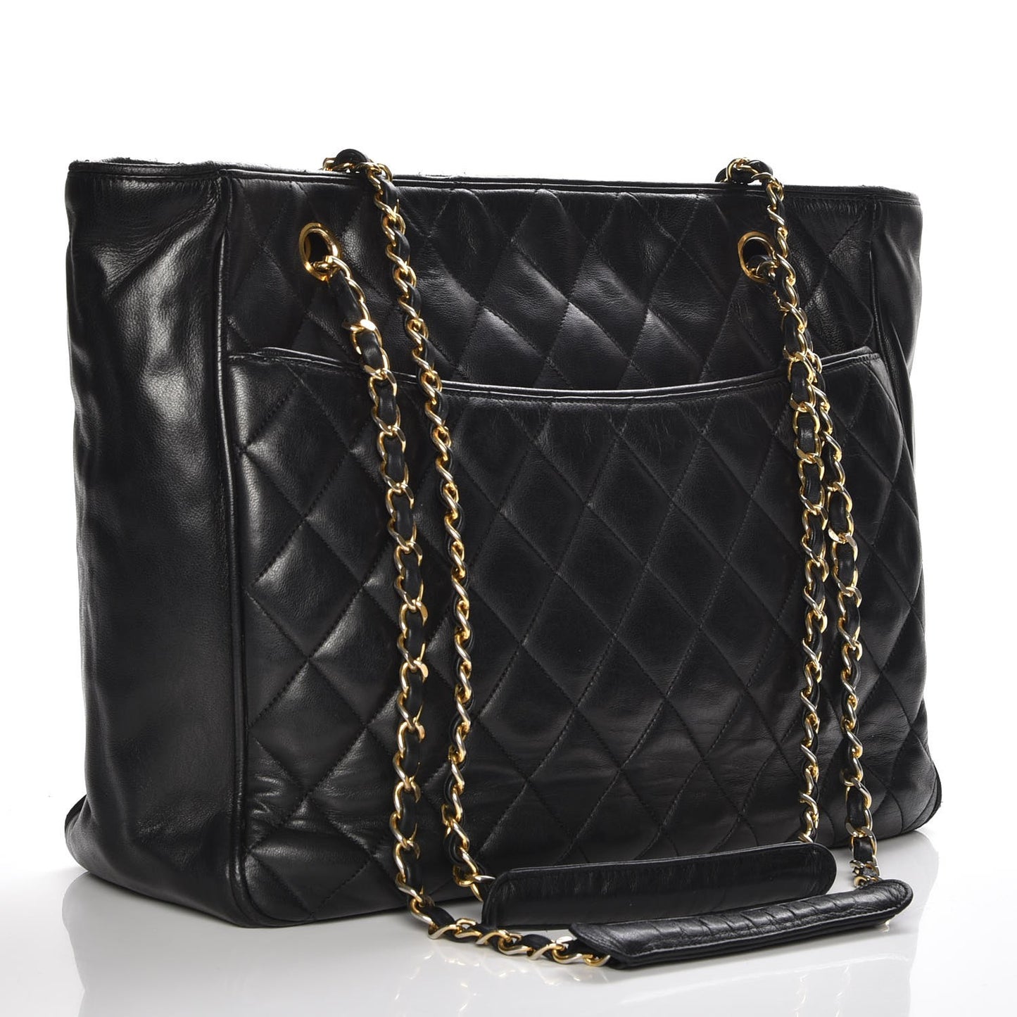 Lambskin Quilted Shopper Tote Black