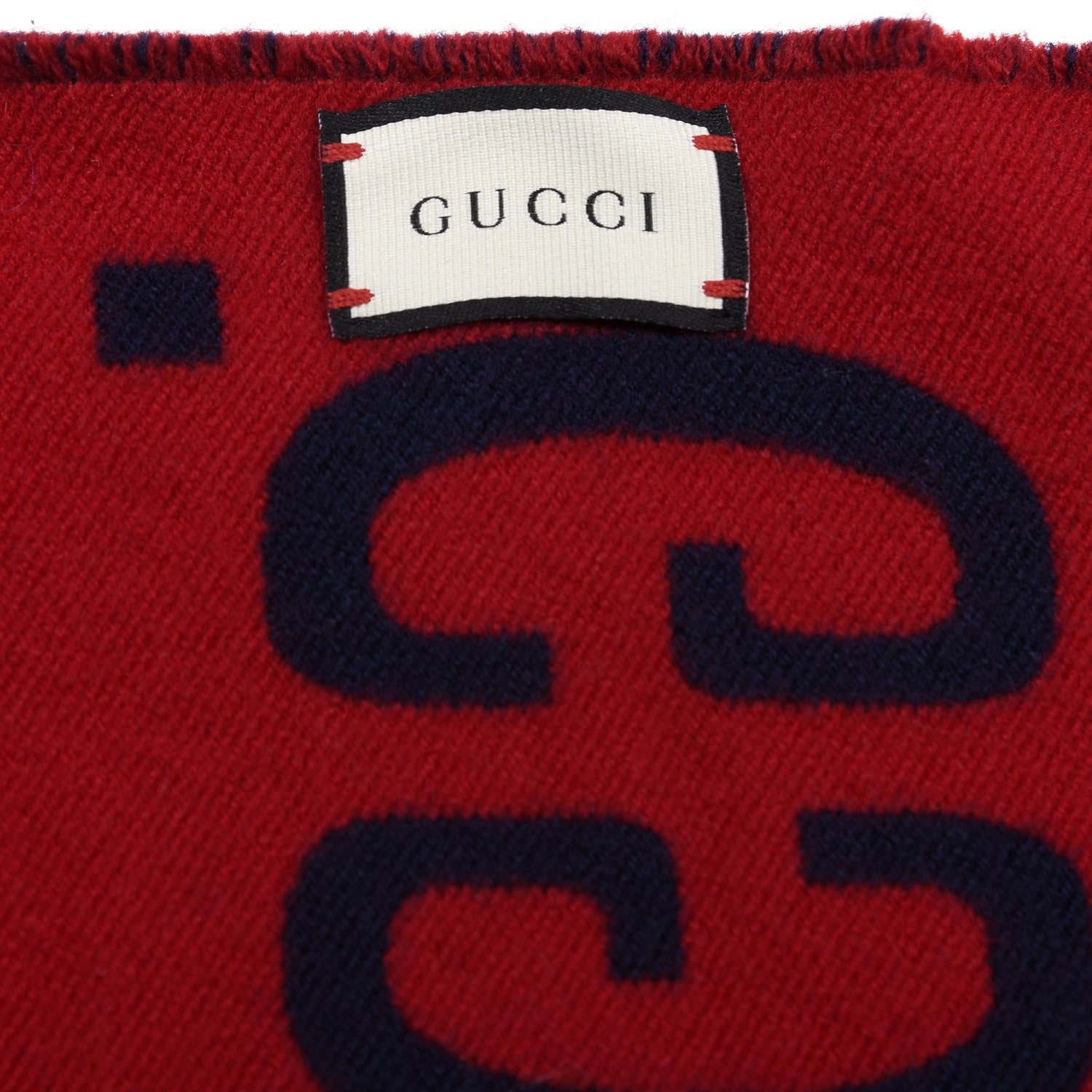 Gucci Wool Silk Monogram Jumbo GG Freedom Scarf Midnight Blue Red 3 of 5
