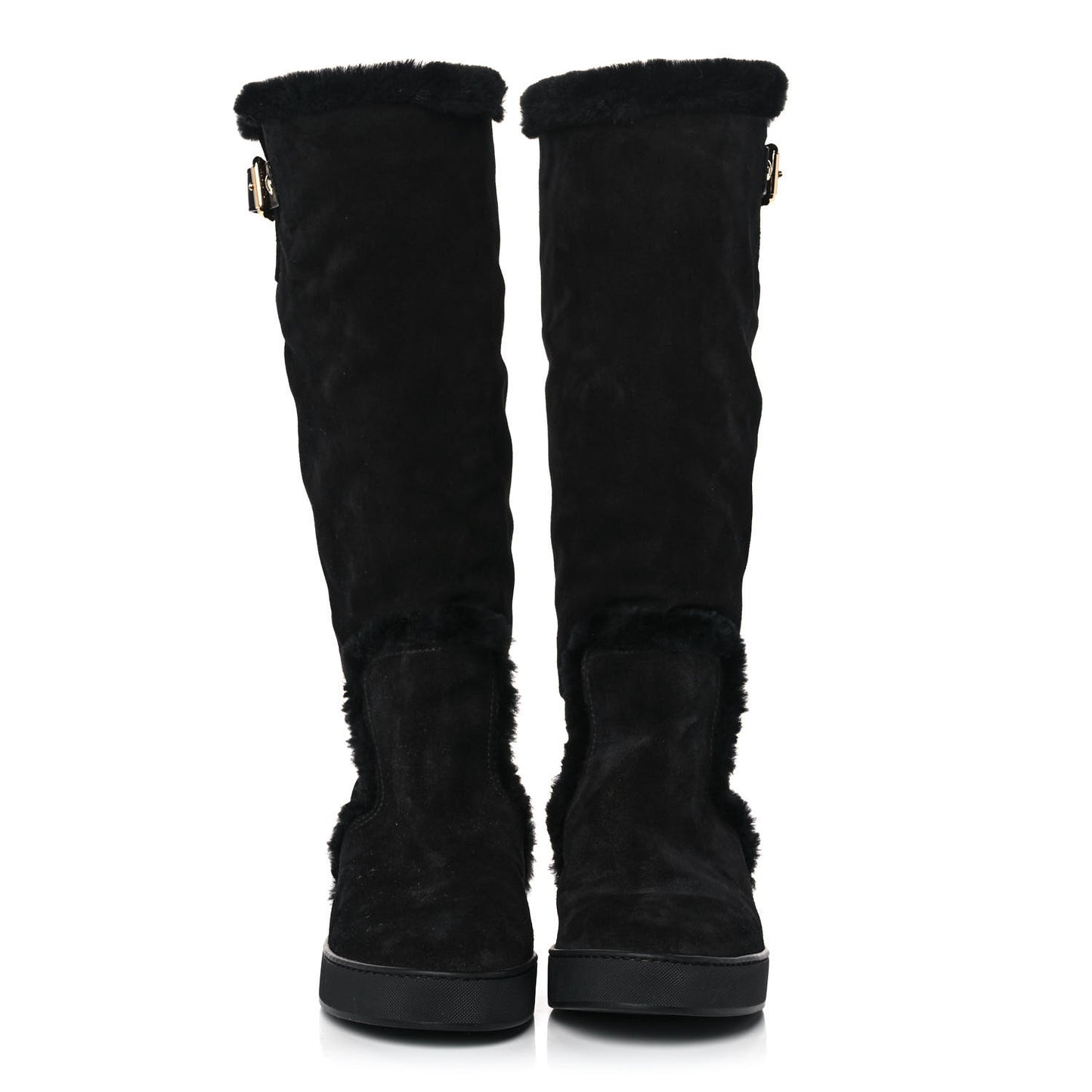 Suede Fur Tall Boots 37 Black