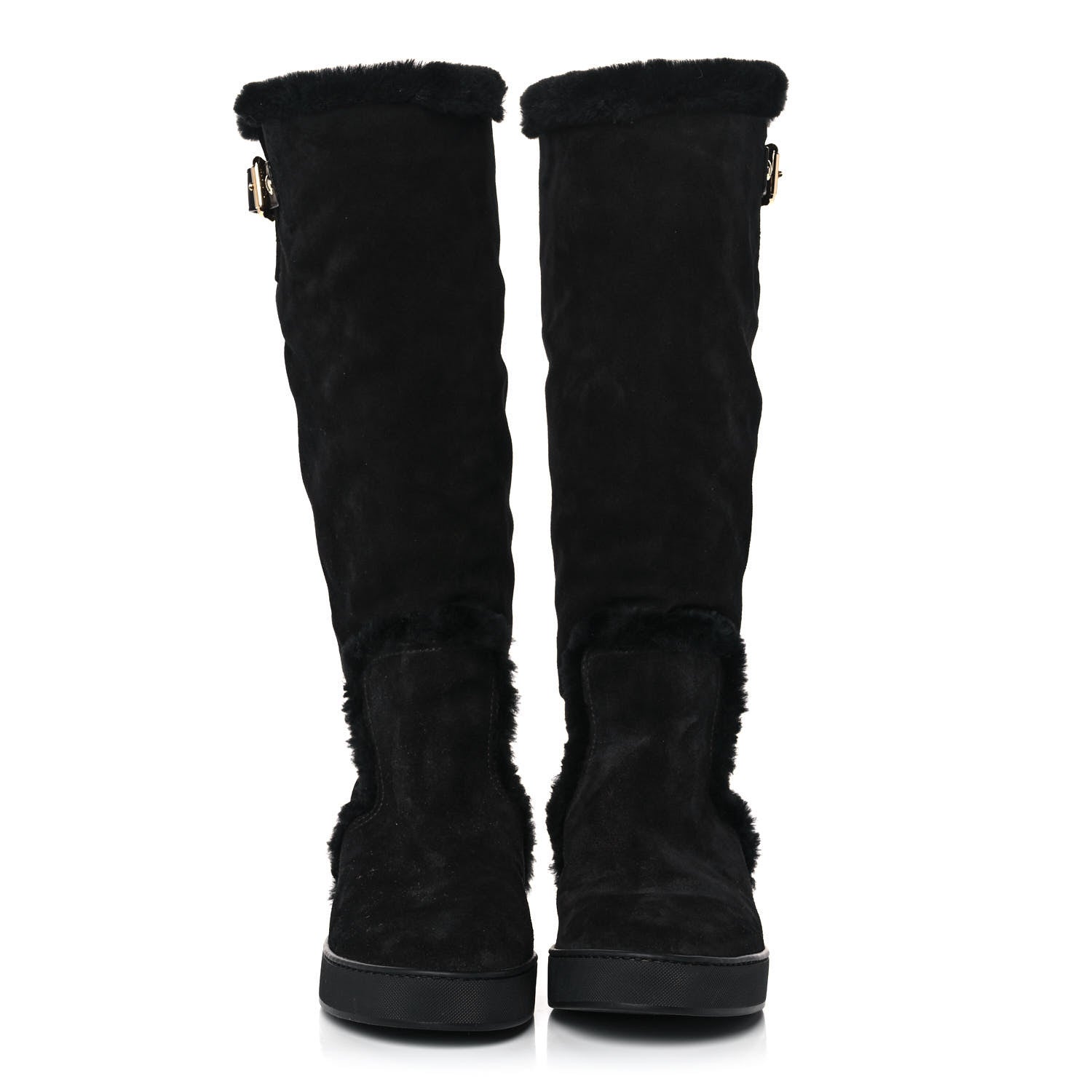 Louis Vuitton Suede Fur Tall Boots 37 Black 2 of 9