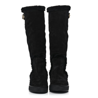 Louis Vuitton Suede Fur Tall Boots 37 Black 2 of 9