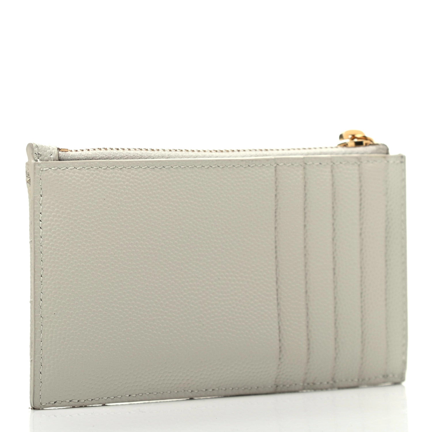 Saint Laurent Grain De Poudre Matelasse Chevron Monogram Fragments Zippered Card Case Crema Soft 3 of 8