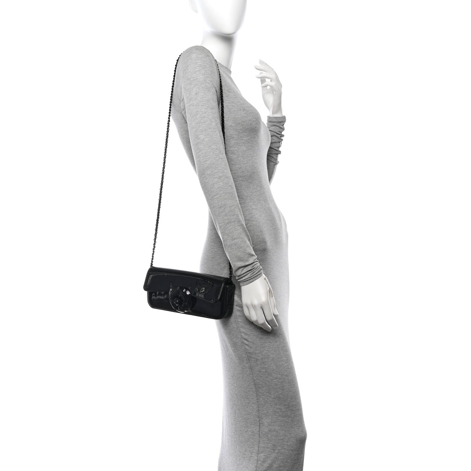 Chanel Patent Calfskin Camellia E/W Flap So Black 2 of 11