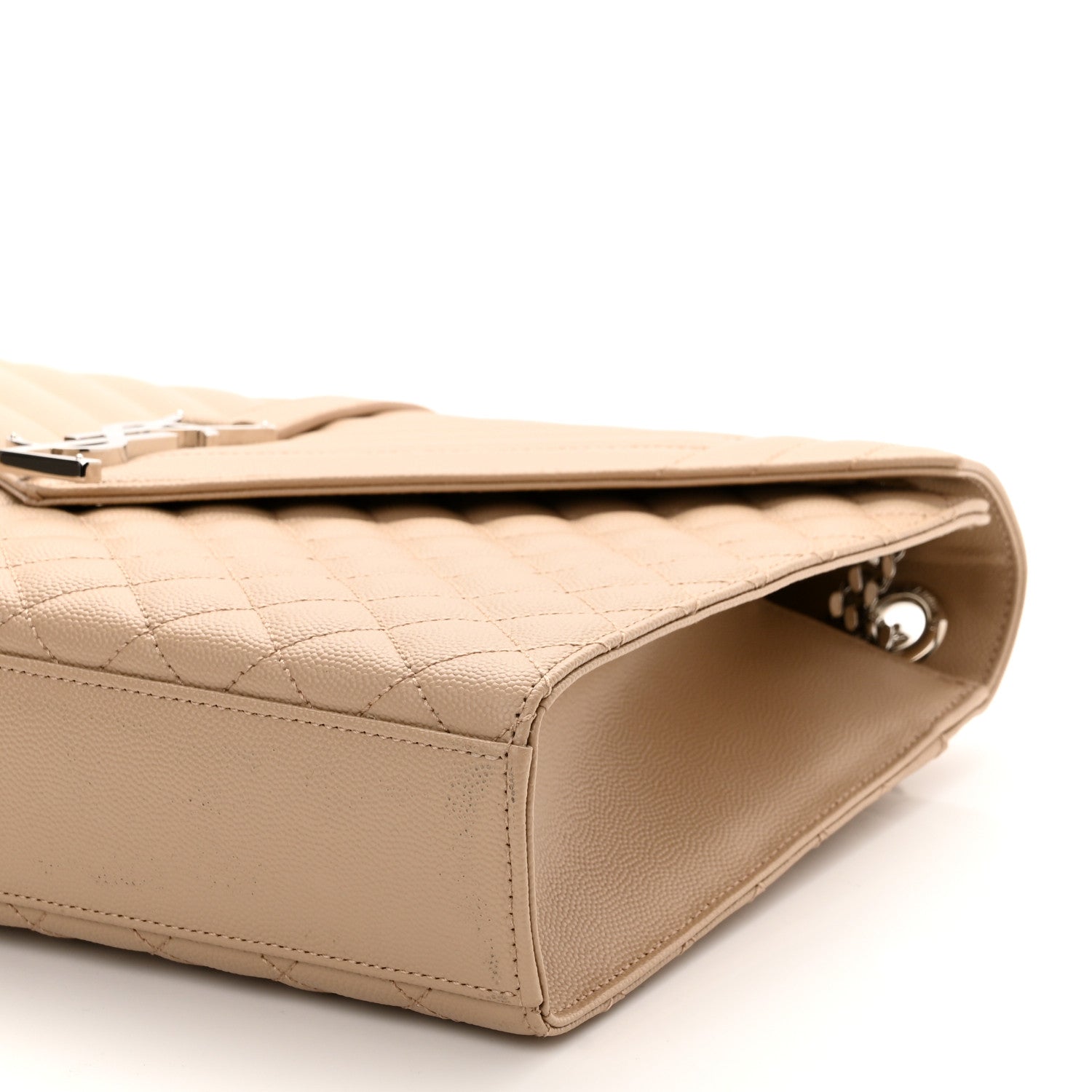 Saint Laurent Grain De Poudre Mixed Matelasse Large Triquilt Monogram Satchel Dark Beige 11 of 12