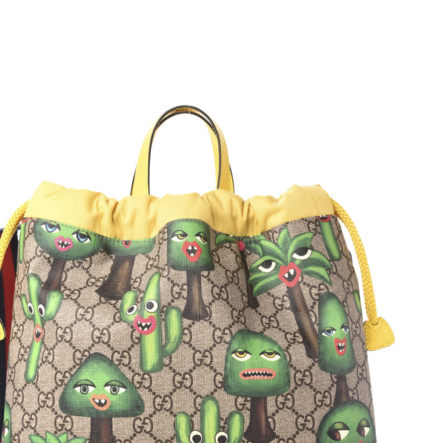 Gucci Soft GG Supreme Monogram Smiling Plants Childrens Drawstring Backpack Beige Ebony Multicolor Crop 10 of 10