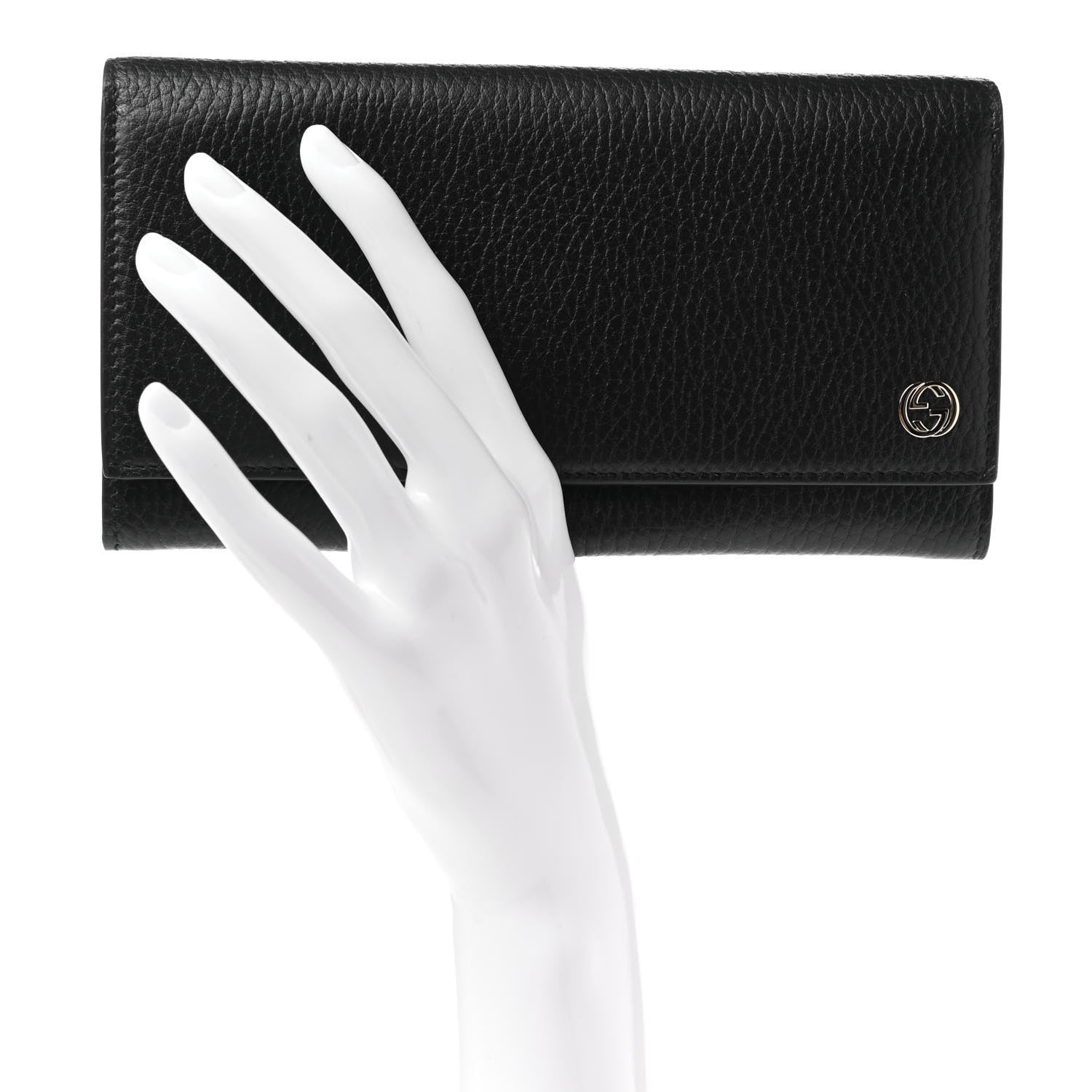 Gucci Pebbled Calfskin Interlocking G Continental Wallet Black 2 of 7