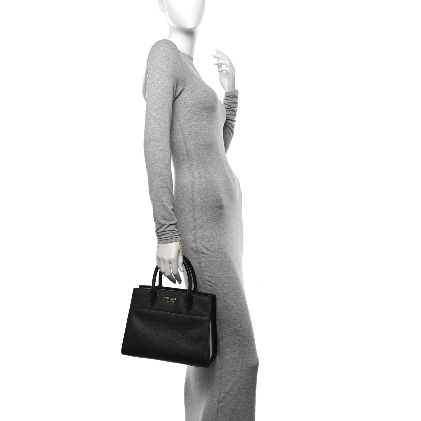 Saffiano City Calfskin Small Bibliotheque Top Handle Black White