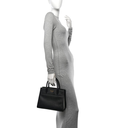 Prada Saffiano City Calfskin Small Bibliotheque Top Handle Black White 2 of 11