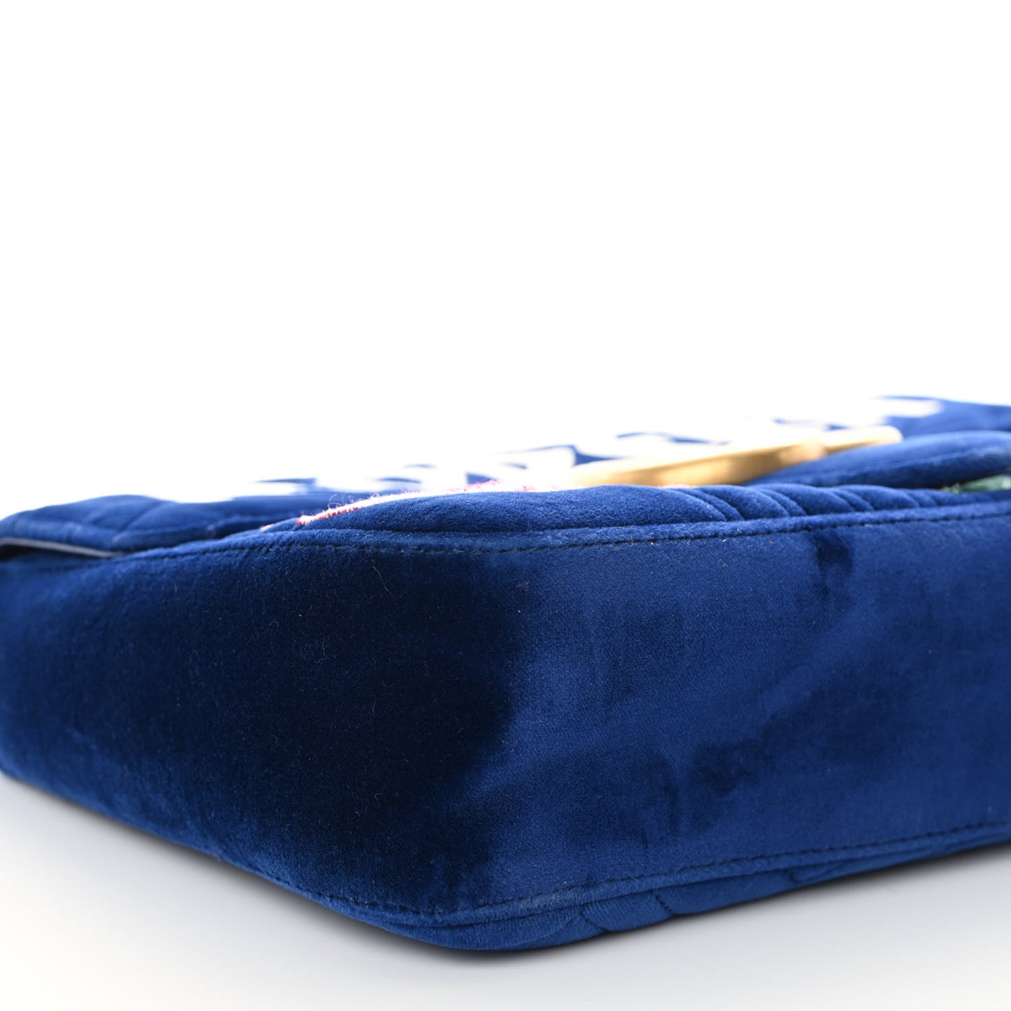 Velvet Matelasse Modern Embroidered Medium GG Marmont Shoulder Bag Cobalt