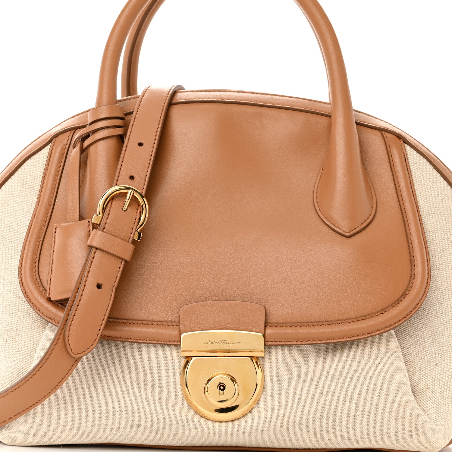 Salvatore Ferragamo Canvas Calfskin Fiamma Bag Sienne 7 of 9