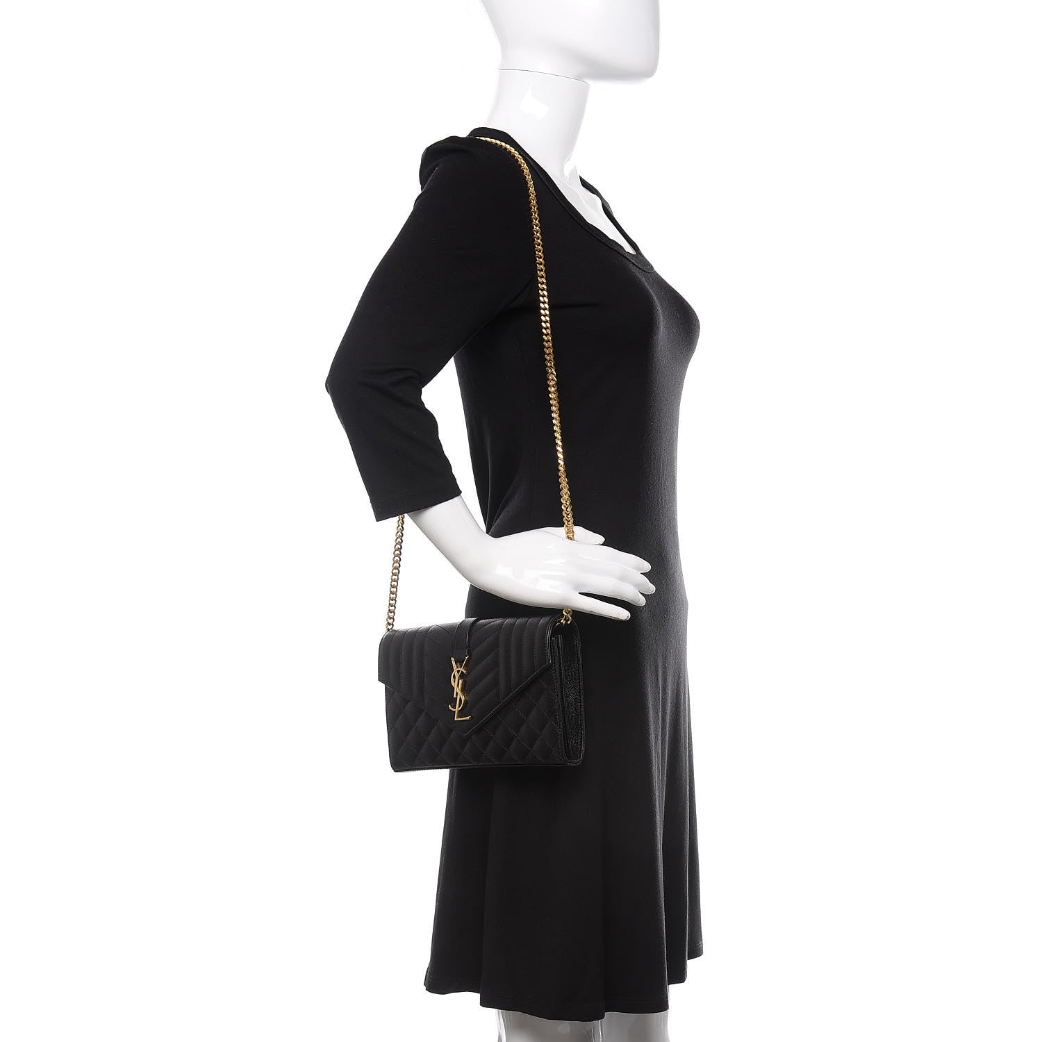Saint Laurent Grain De Poudre Mixed Matelasse Triquilt Monogram Chain Wallet Black 3 of 11