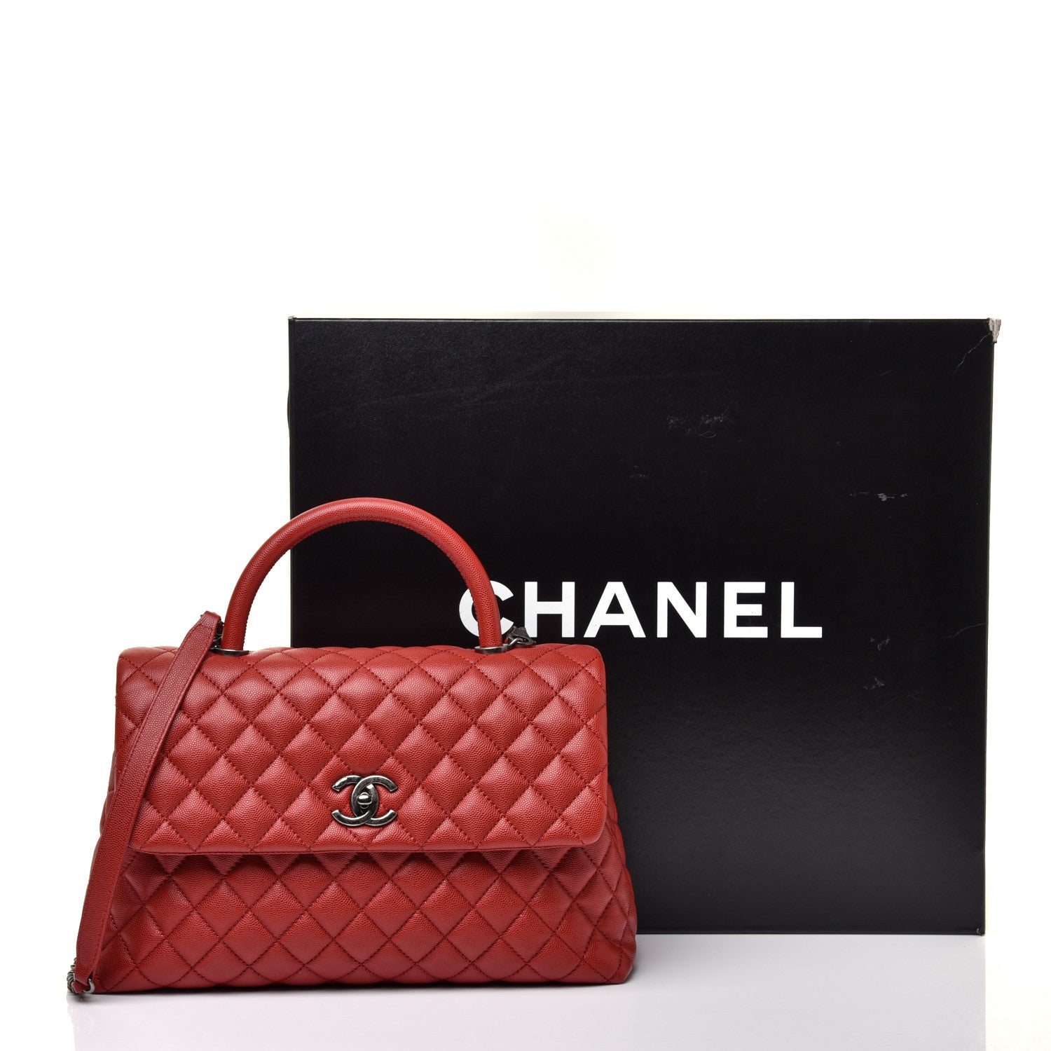 Chanel Caviar Quilted Medium Coco Handle Flap Dark Red 11 of 11