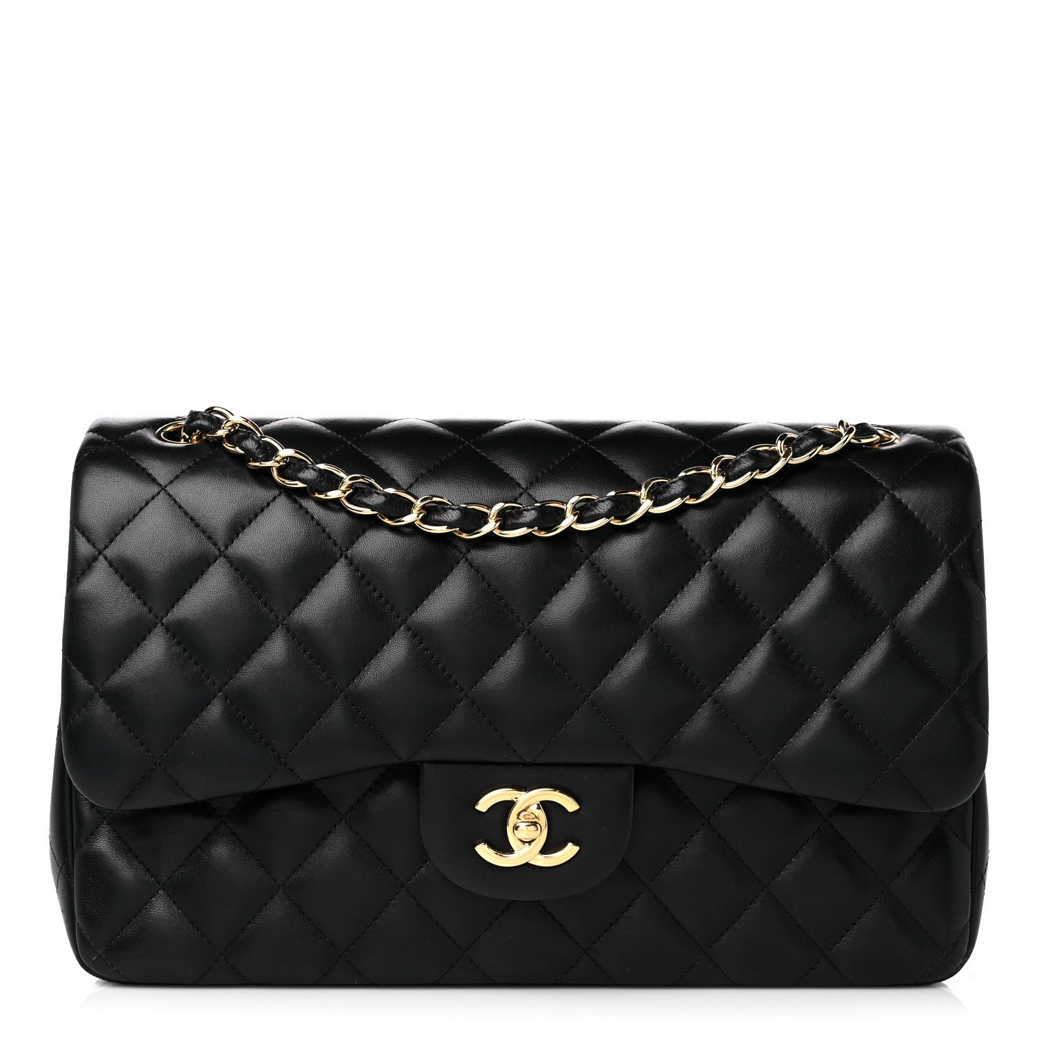 Chanel Lambskin Quilted Jumbo Double Flap Black 1 of 15