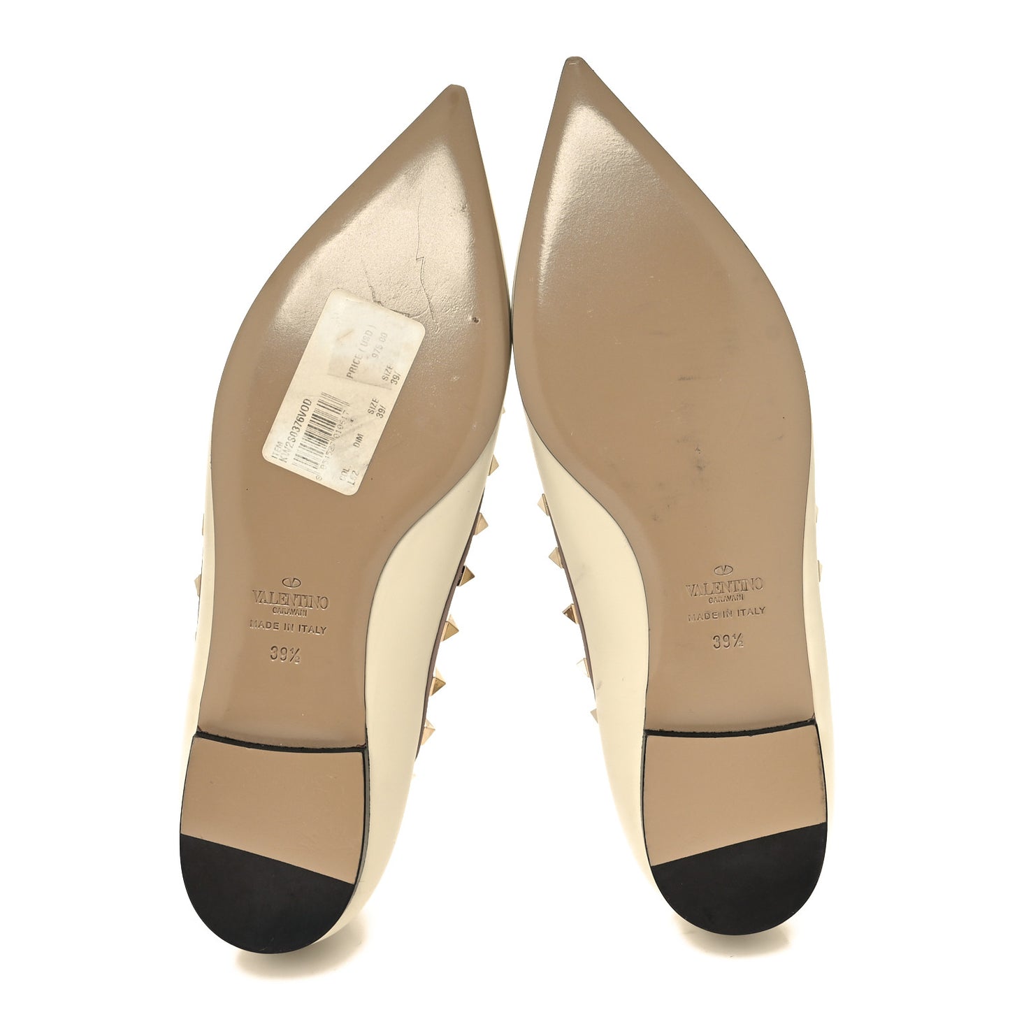 Calfskin Nappa Rockstud Cage Ballerina Flats 39.5 Ivory Poudre